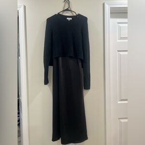 Calvin Klein Textured 2 piece Black Top and long dress Set